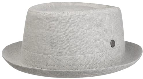 LIERYS Uni Structure Pork Pie Leinenhut Unifarbener Hut Klassische Form Fischgrätmuster Garniturband Made in Italy Herren Frühjahr/Sommer hellgrau XL (60-61 cm)