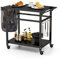 GOPLUS Carro de Barbacoa con 4 Ruedas Cerradas, Postre Exterior para Barbacoa, Plancha con 4 Ganchos y Estante, 108 x 50,5 x 88 cm, Carga 50 kg