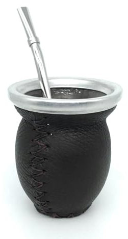 Matear Mate Gourd & Bombilla Set | Glas-Mate-Tasse mit echtem Leder umwickelt, von Hand in Argentinien genäht und Mate-Strohhalm im Lieferumfang enthalten (Dunkelbraun), MB1234