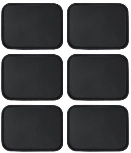 Argon Tableware Black Rectangular Serving Trays Pack of 6-51 x 38cm Reusable Non Slip Rubberized Surface Platter for Food and Drinks - Heat Resistant Stackable Trays for Bars, Restaurants
