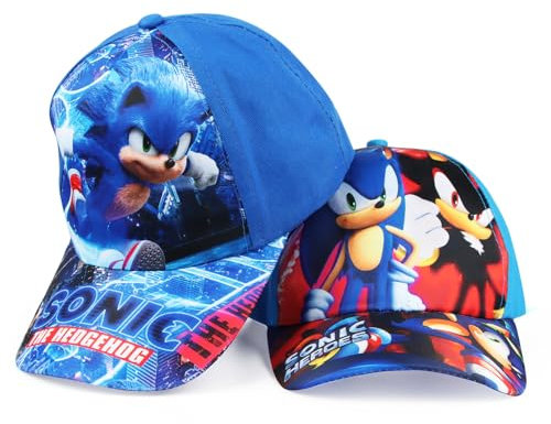 So-NIC Sonnenhut, 2 Stück Baseballmütze Jungen, Blau Hedgehog Basecap Kinder, Sommer Mützen, Sonnenschutz Mütze Jungs, Kappe Baseball Cap 3-10 Jahre