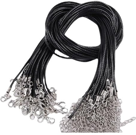 Yurosiay 100 Stück Gewachst Halskette Schnur Ketten zum Basteln 2mm Lederband Kette Mit Verschluss Hummer Schließe Und Verlängerungskette Seil zum DIY Schmuckherstellung