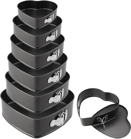 DAKFOOK 6 PCS Heart Shaped Cake Tins Set, 6 Sizes Springform Baking Tins with Removable Bottoms, Non-Stick Heart Cake Tin for Cheesecakes, Layered Cakes, Quiches