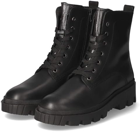Gabor Damen Combat Boots, Frauen Stiefeletten,Kurzstiefel,uebergangsschuhe,uebergangsstiefel,schnürstiefel,warm,schwarz/Silber,44 EU / 9.5 UK