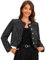 Allegra K Veste en Tweed à Carreaux Femme Col Rond Blazer Courte Boutonnée Veste d'hiver Chaude Élégante Noir XL
