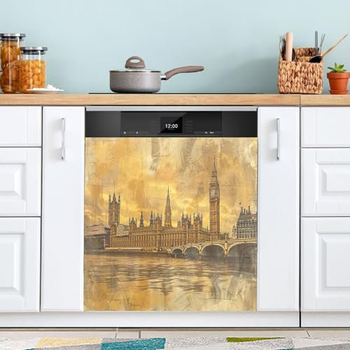 Magneti per lavastoviglie, stile vintage, edifici londinesi, decorazione cucina, 58,4 x 66 cm