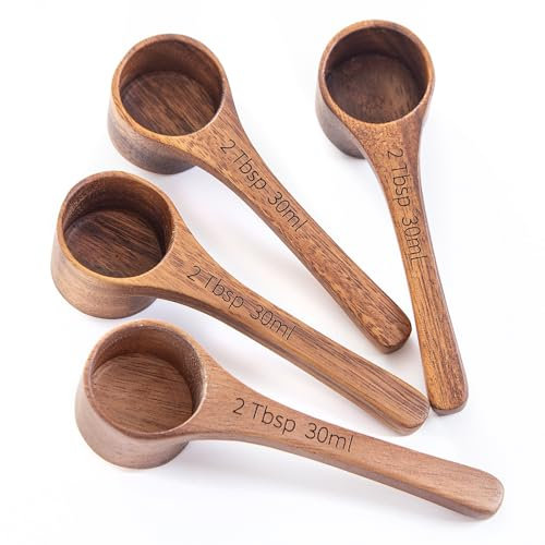 4PCS Wooden Scoops Acacia Wood Scoop For Jars Small Scoop For Coffee Measuring Spoons Wooden Scoops For Containers Daily Powder Salt Bath Soap Scooper(30ml)