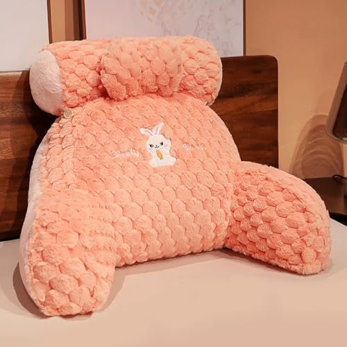 Lesekissen, großes Rückenkissen zum Aufsitzen im Bett, große Keilrückenlehne für Erwachsene und Kinder mit Armlehnen, Rückenstütze für Couch und Bettruhe, Rückenstützkissen zu(Size:60×45CM,Color:Rosa)