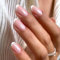Glitter Pink Press on Nails - 24PCS Oval False Nails French Tip - Strong Fake Nails with Glue on Nails for Women - Medium Stick on Nails French Tip - Full Cover Nail Tips and Glue