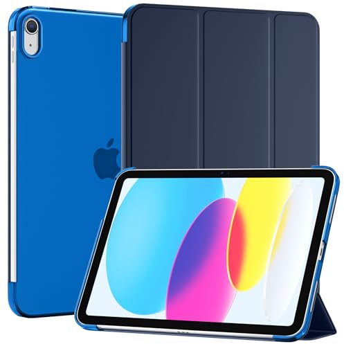 SUPFINE for iPad 10th Generation Case 10.9 inch 2022, Slim Stand Hard PC Translucent Back Shell Cover for iPad 10th Generation (Support Touch ID, Auto Wake/Sleep), Dark Blue