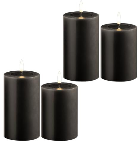 Novaliv 4er Set Led Kerzen flackernde Flamme mit Echtwachspiegel grau 7,5cm ø 2X 12, 5cm, 2x10 cm Höhe, LED Kerzen mit Timerfunktion, 2 AA Batterien nötig, LED Echtwachs Stumpenkerzen grau