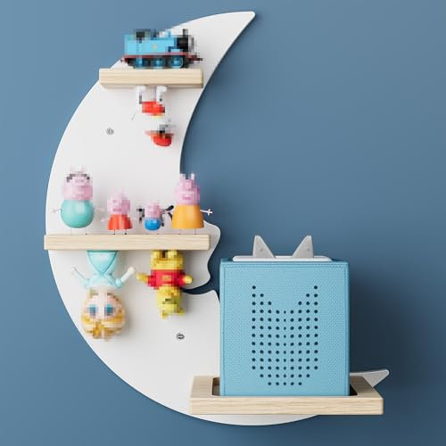 Eostbe Moon Tonie Regal - Weißes magnetisches Schweberegal aus Holz für 9–18 Tonie-Figuren, niedliches Kinderzimmer-Wandregal