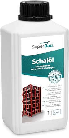 Superbau Schalöl 1L (ca.5m²) Trennmittel Beton, Schalungsöl für Formen und Schalungen aus Metall, Holz, OSB-Platten Kunststoff, begrenzt die Haftung von Beton, Mörtel & Kleber, Schutz von Baumaschinen