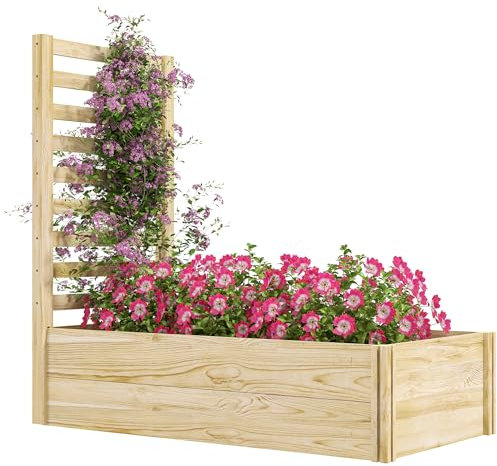Outsunny Jardinière avec Treillis carré Potager en Bois 115 x 60 x 110 cm Effet Bois Naturel