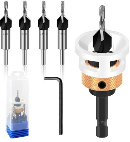 6 Piezas Broca Avellanadora Madera con Tope de Profundidad Ajustable, Brocas Avellanadoras Cónicas Ajustable con Vástago Hexagonal de 1/4 Pulgadas, HSS-M2 para Carpinteros, Amantes del Bricolaje