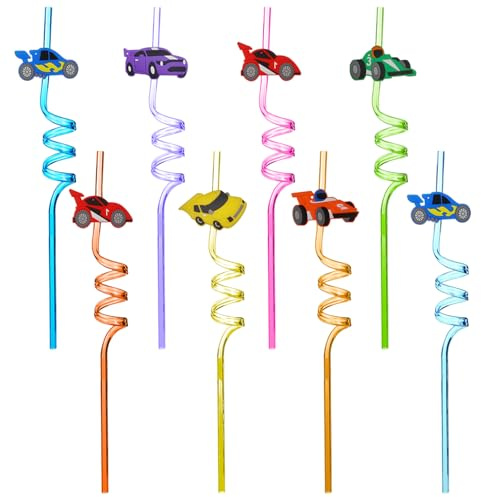 OAOSDH 8 Pièces Paies À Thème De Course, Pailles en Plastique, Pailles Réutilisables, Pailles pour Enfants, Pailles De Design Créatives.