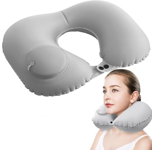 Qinsky Inflatable Travel Pillow,Inflatable Travel Neck Support Pillow U Shape Pillow Neck Pillow with Pressing Inflation Pump Suitable for Sleep Rest