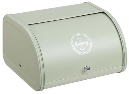 HollyHOME Boîte à Pain Avec Corps en Acier Inoxydable, huche à pain en Métal Pour la Cuisine, Récipients de Stockage du Pain avec Couvercle Enroulable,Vert sauge
