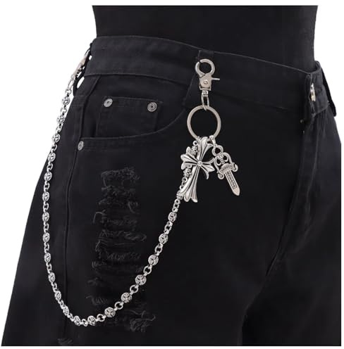 Azttior Hosenkette Herren Damen mit Kreuz & Dolch Anhänger, Gothic Wallet Chain, Schlüssel Kette Metall Punk Accessoires, Pants Chain Biker Look, Hosen Kette für Hose, Schlüsselanhänger Gürtelkette