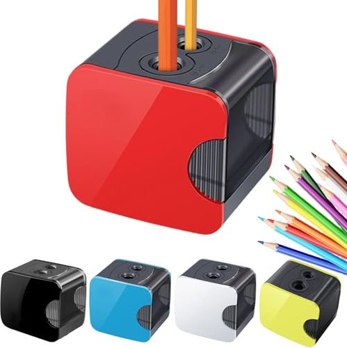 elektrischer anspitzer,Elektrischer Spitzer für Kinder Doppelloch elektrischer spitzer dicke und dünne stifte,Perfekt für Kinder im Büro oder zu Hause (red)