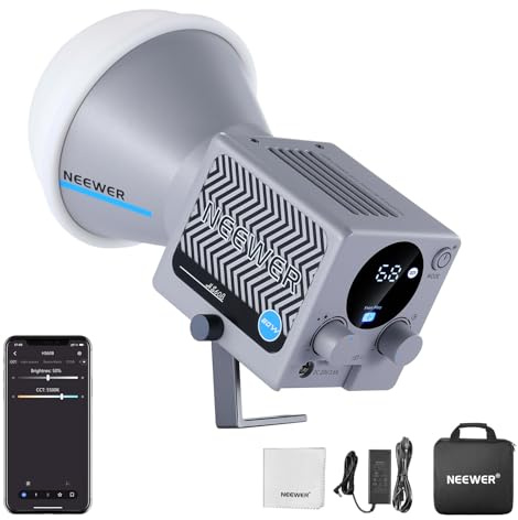 NEEWER HS60B Tragbare Videolicht, Mini LED COB Studiolicht mit App Steuerung 60W Dauerlicht, 2700K-6500K 0-100% PWM Dimming, CRI97+, 12 Szenen, Reinigungstuch für Fotografie Videoaufnahme