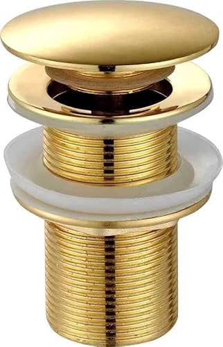 Unslotted Gold Basin Waste by Arty Bathrooms - Gold Pop Up Sink Waste without Overflow - Standard 1.1/4 Connection - Click Clack Push Button