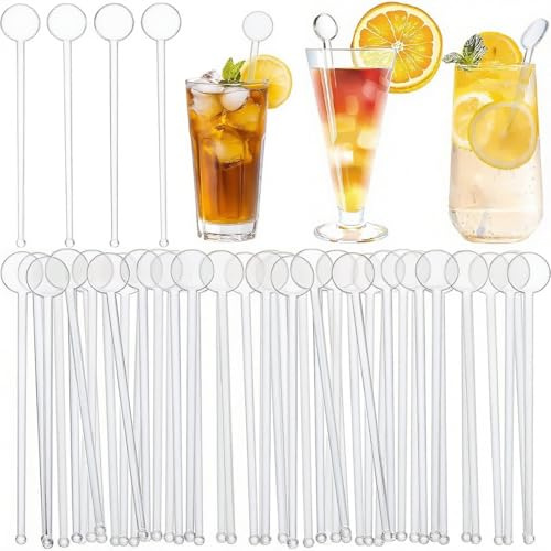 BetterJonny 100 Pcs Touillettes Cocktail Réutilisables 18cm Agitateurs à Cocktail Agitateurs Acryliques Colorés Décoratifs pour Café,Cocktail,Boissons(Transparent)