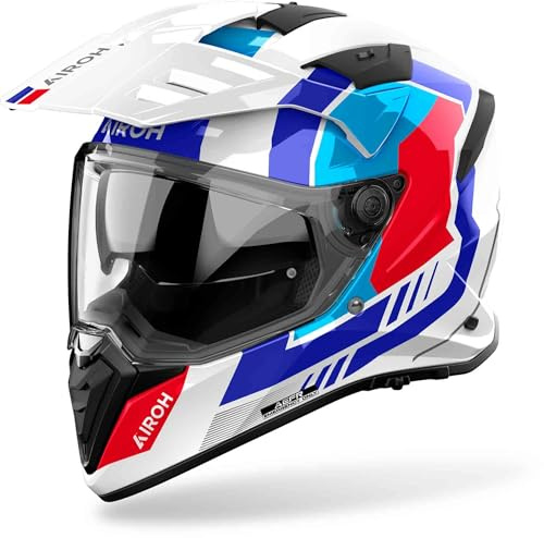 Airoh BADX-X Horn Enduro-hjälm, weiß/blau/rot, S (55/56)