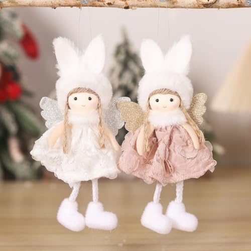 Gdfnmogo Bambola di peluche con orecchie a forma di corna di Natale, ornamento per albero di Natale, decorazione per albero di Natale, in polietilene bianco e rosa (A)