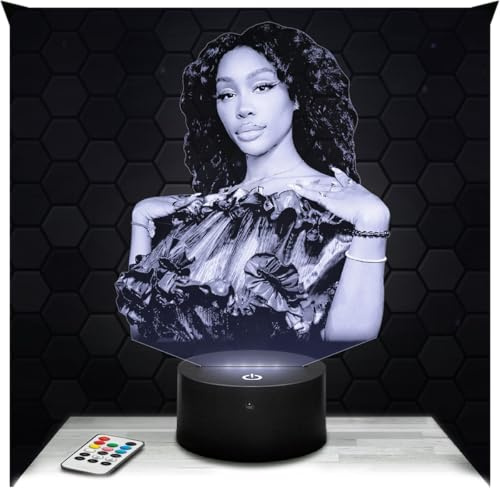 Lampephoto.fr - Lampe SZA 3D Touch Nachtlicht R&B-Sängerin | Made in France, Sockel & Größe wählbar, dimmbar, Batterie/USB, HD-Lasergravur, Geschenk für Sie & Ihn