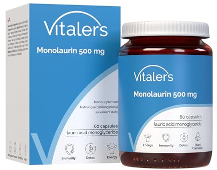 Vitaler’s Monolaurin 500 mg – 60 Kapseln, 2 Monate Versorgung, Vegan, Ohne Konservierungsstoffe, Reine Zusammensetzung