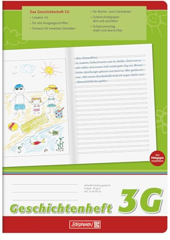 BRUNNEN Geschichten-Heft DIN A4, 16 Blatt, Liniert (Liniert 2G)
