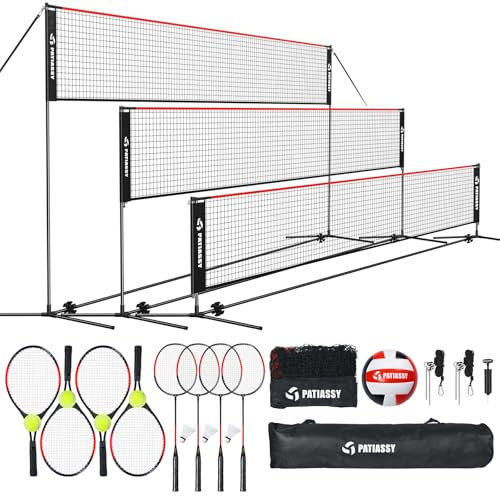 Patiassy Filet de Badminton, Filet de Volley de 520 cm, 3 hauteurs Peuvent être ajustées, Ensemble Portable pour Le Tennis, à l'intérieur et à l'extérieur, Loisirs idéal pour Adultes