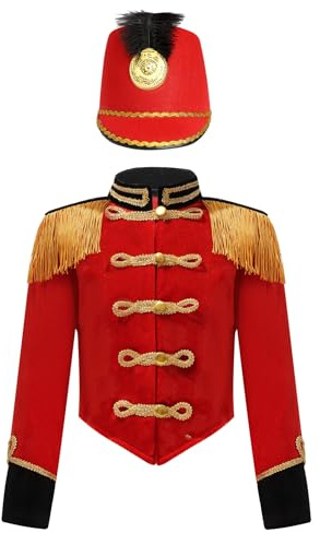 MSemis Costume da Banda Majorette Bambini Ragazzi Uniforme da Soldatino Giocattolo Giacca da Schiaccianoci con Cappello Costumi Domatore Circo Costume Carnevale Halloween