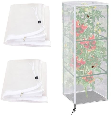 3Pcs Garden Bird Netting Plant Cover for Square Tomato Cage, Insect Bird Animal Barrier Mesh Plant Trellis Cage Net with Zipper and Drawstring for Protection Vegetables Fruits Flower (150x45x45cm)