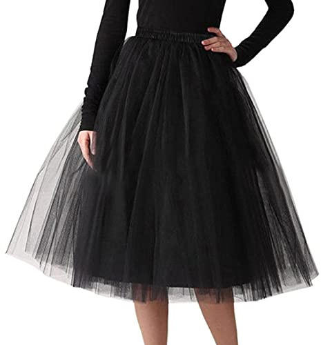 Tüllrock Damen Tütü Karneval Kostüm 50Er Tütü Rock Retro Ballet Tanzrock Tüll Ballett Rockabilly Mehrschichtiger Petticoat Unterrock Tanzkleid Ballkleid Faschingskostüme Cosplay schwarz