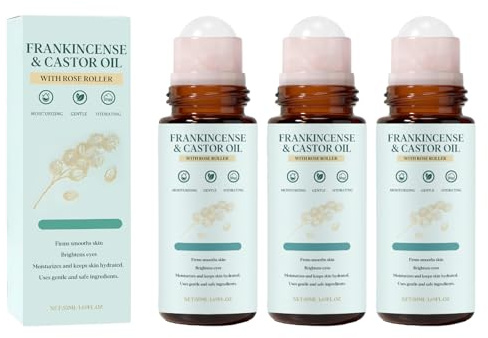 Organic Frankincense & Cold-Pressed Castor Oil Roller 50ml - Face & Body Oil with Rose Quartz Roller Ball, Deep Nourishing for Skin, Reduces Look of Fine Lines, Non-Greasy Facial Moisturizer (3)