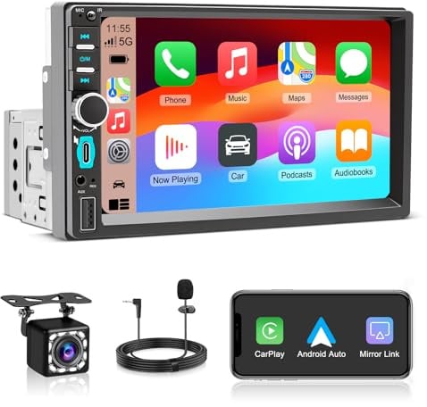 Autoradio 1 DIN con Schermo Wireless CarPlay & Android Auto,7 Pollici Touchscreen Stereo Auto Bluetooth con Schermo,Mirror Link,Navigazione GPS,FM,USB,Type-C,Telecamera Posteriore,Controllo Vocale
