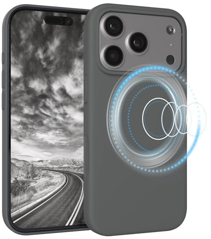 EAZY CASE Magnetische Silikon Hülle für iPhone 17 Pro - MagSafe-kompatibel, Premium-Liquid-Silikon, Stoßfest, Kameraschutz, Mikrofaser-Innenfutter, Slim Cover Handyhülle Bumper - Dunkelgrau Grau