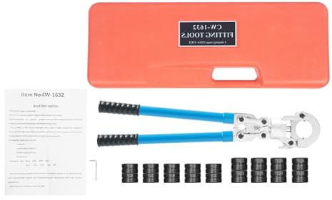 6T Profi Presszange Set Presswerkzeug mit 360° Drehbarer Crimpzangen Pressfitting Zange mit 9 Pressbacken (16-32mm) & Werkzeugkoffer Rohrpresszange für Aluminium, PEX, PB, Kupfer & Edelstahl Rohre