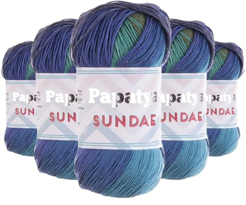 Papatya Sundae Strickgarn 5x100g – Selbstmusterndes Farbverlaufsgarn – Oeko-Tex Häkelgarn für Sommerkleidung & Accessoires