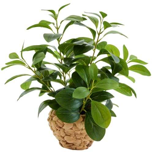 AlphaAcc Fake Faux Potted Plant 15.7 Ficus Water Hyacinth Boho Decor | Artificial plants fig leaf greenery natural hyacinth basket ideal boho office desk shelf home decor