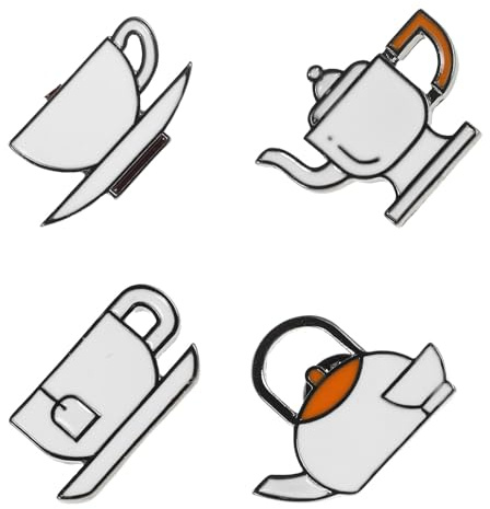 Hemobllo 4pcs Enamel Coffee Teapot Pins Brooch Set for Women, Alloy Material White Enamel Craftsmanship, Unique Artistic Design for Daily Use and Tea Party Decoration on Jackets or Tea Sets