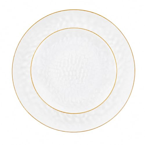 16 Assiettes Réutilisables en Plastique, Effet Cristal avec Liseré Doré | Passe au Lave-Vaisselle Assiettes Luxueuses, Légérement creuse, Effet Verre Trempé, 16 Pièces, 25,5 cm et 18 cm