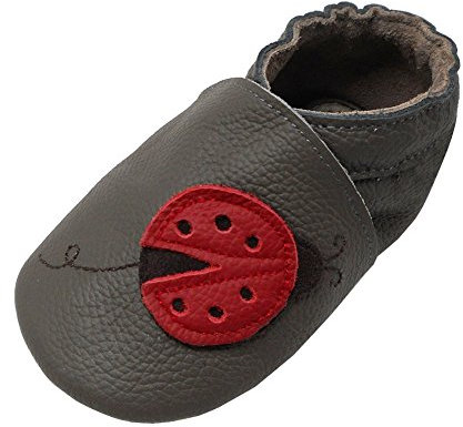 YIHAKIDS Premium Weiche Leder Krabbelschuhe Babyschuhe Kleinkind Lauflernschuhe(Size S,Grau,0-6 Monate,19/20 EU)
