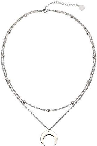 BaubleStar Damen Layered Kette Halbmond Anhänger Silber Zarte Mehrreihige Kette mit Mond Anhänger aus Titan nickelfrei Geschenk Schmuck für Frauen Mädchen