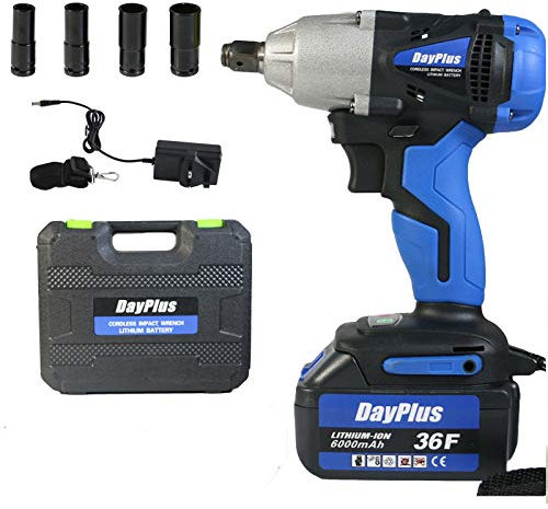 Wheel Wrench Electric Cordless with Battery 1/2 Inch Square Drive, 14mm 17mm 19mm 22mm 4 Socket Set Forward/Reverse Setting 3200RPM High Torque 420nm Lug Nut Removal Impact Wrench