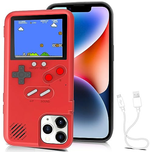 Gameboy Case for iPhone XR, Chu9 Retro 3D Playable Gameboy Cover Case with 36 Classic Games, Handheld Color Screen Video Game Console Case for iPhone (Red, iPhone XR)
