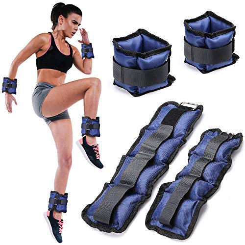 BAKAJI Lot de 4 poids pour poignet et cheville de 2 kg + 1 kg d'entraînement de gymnastique aérobic Fitness renforcement musculaire en néoprène avec fermeture déchirure et boucle réglable (bleu)