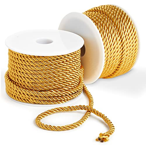 Cordoncino dorato intrecciato da 5 mm per artigianato, 2 rotoli di nastro dorato per cucito, decorazioni domestiche (16,5 cm per rotolo)